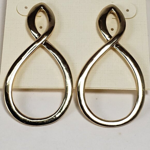 Gold-Tone Sculptural Teardrop Open Loop Earrings – Bold Modern Statement Jewelry - Picture 4 of 7